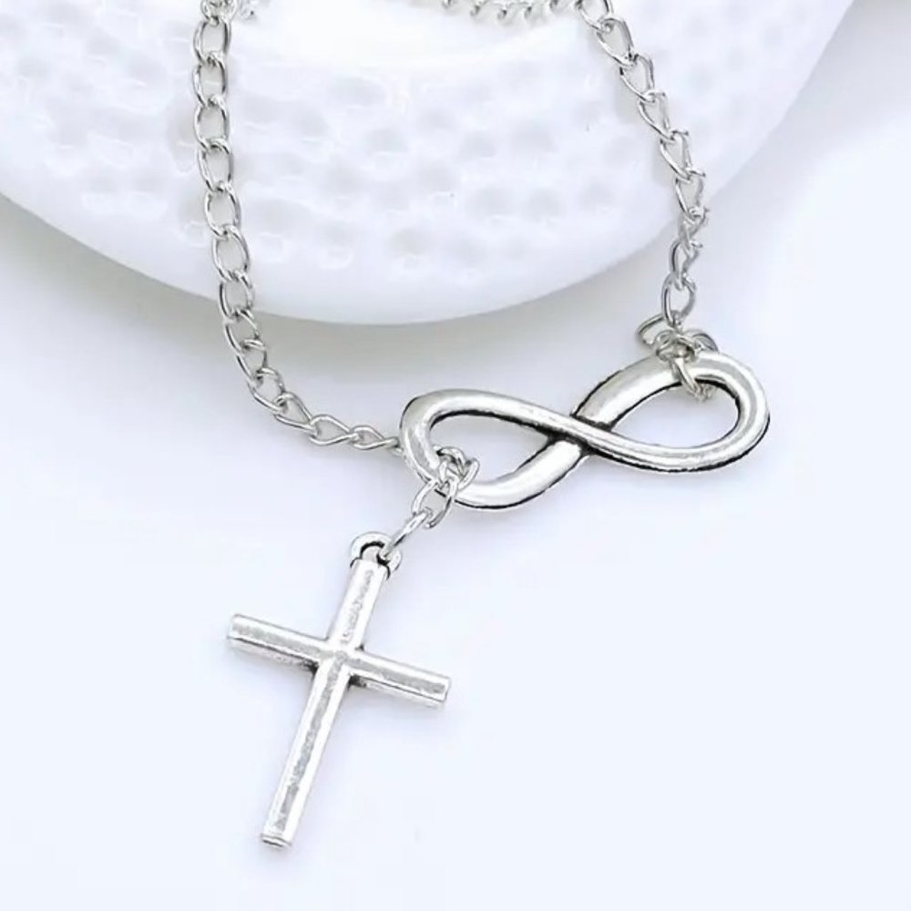 Necklace Infinity Cross Minimalist Women's Lucky Stylish Trendy Silver Religious